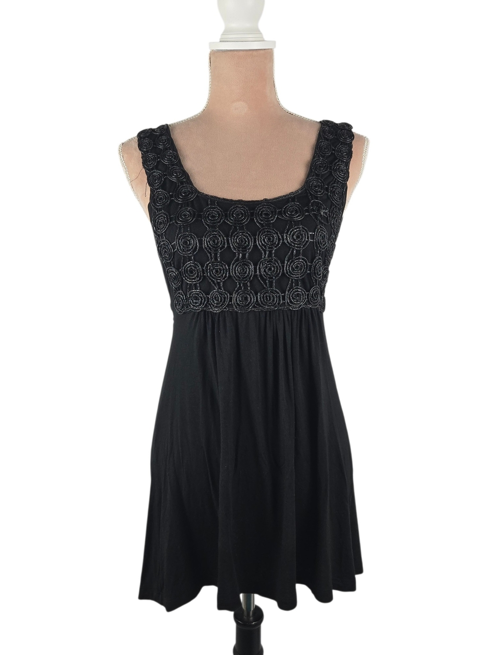 Vintage Y2K Carina Faux Leather Swirl Applique Tunic Dress Black Small